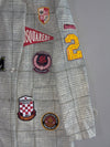 DSQUARED2 Multi-Patch Plaid Wool Trench Coat  Long Checkered Overcoat with Embroidered Patches (M)