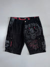 Rock Rebel | Graphic Cargo Shorts | Black & Red Eagle Print (W:38|L:23)