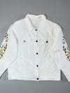 White Denim Jacket Floral Embroidered Sleeves Oversized Trucker Jacket Size (S)