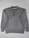 AMI Paris Grey Knit Polo Sweater – Red Ami de Coeur Logo (M)