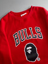 Bape x Mitchell & Ness Chicago Bulls Crewneck  Red, NBA Hardwood Classics (L)
