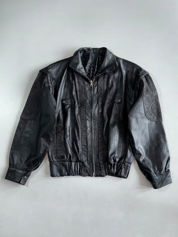 Vintage Premium Genuine Oversized Leather Jacket With Detachable Arm (S/M)