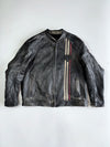 Triumph Original Distressed Pure Leather Biker Jacket | Union Jack Badge | Racing Stripes | Quilted Lining (2XL)