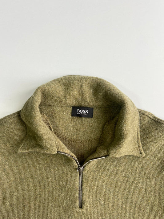 Hugo Boss Vintage Olive Wool Half-Zip Pullover Sweater (Xl/2Xl)