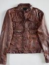 Codes Combine for Men  Brown Leather Jacket  Multi-Pocket Zip Utility Jacket (S)
