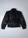 Vintage Black Moto Utility Leather Jacket with Harness Straps (S)