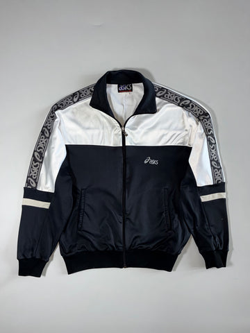 Vintage 90s Asics Activewear Line Taped Track Jacket – Black & White (L)