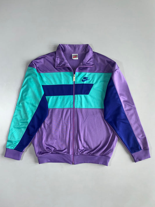 Vintage 80s Nike Colorblock Track Jacket Purple Teal Navy Full Zip (M)