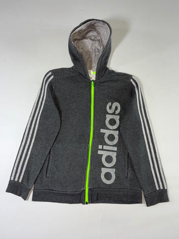 Adidas Grey 3-Stripes Neon Zip Full-Zip Hoodie (S)
