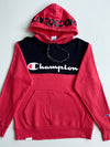 Champion x :Chocoolate Red & Black Colorblock Hoodie – Script Logo – (M)