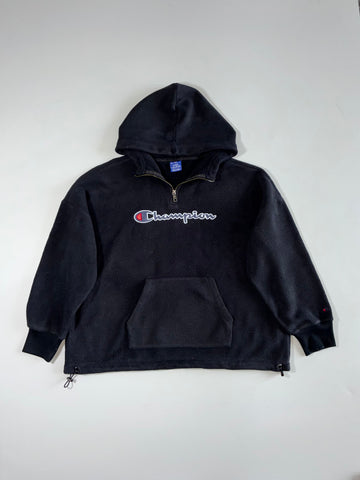 Champion Black Fleece Quarter-Zip Hoodie with Script Logo (2XL)