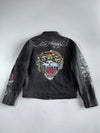 Ed Hardy by Christian Audigier | Tiger Tattoo-Print Pure Leather Café Racer Biker Jacket (M)