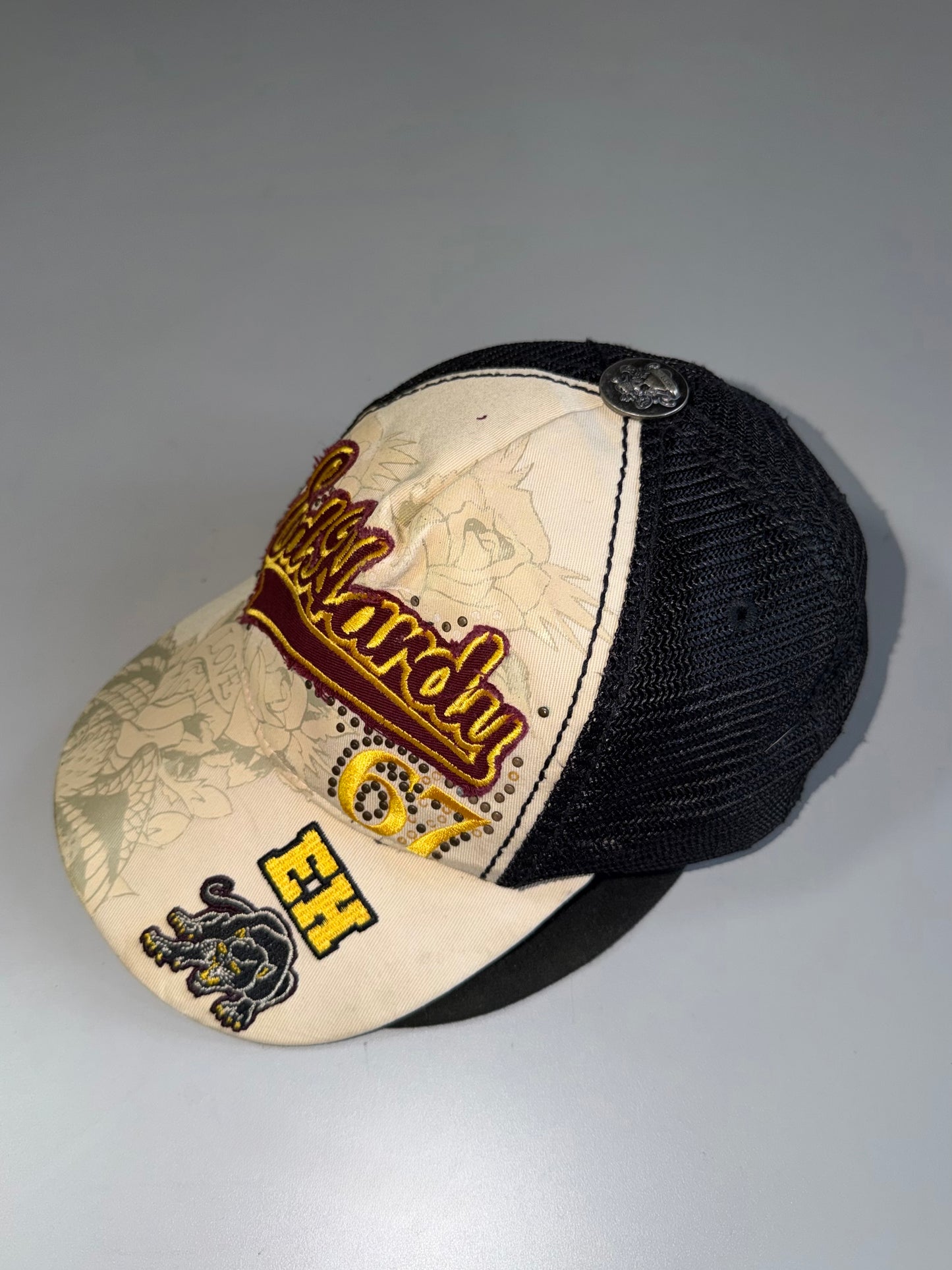 ZEd Hardy 67 Panther Rhinestone Trucker Embroidered Cap (Adjustable Fit) m