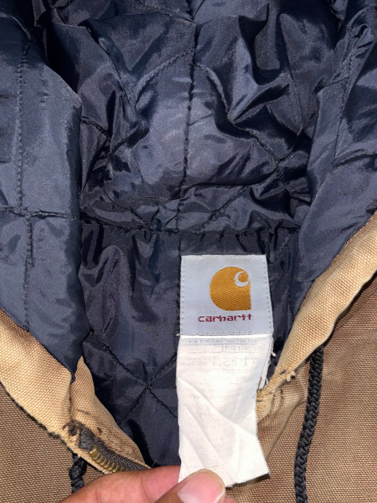 Carhartt Active Hooded Jacket Tan Duck Canvas, Quilt Lined (M)