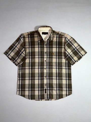 Vintage Timberland Weathergear Short Sleeve Plaid Shirt – Olive/Cream (L)