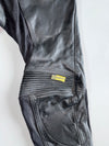 Black Leather Motorcycle Racing Pants with Knee Armor & Zip Pockets (W-31/L-38)