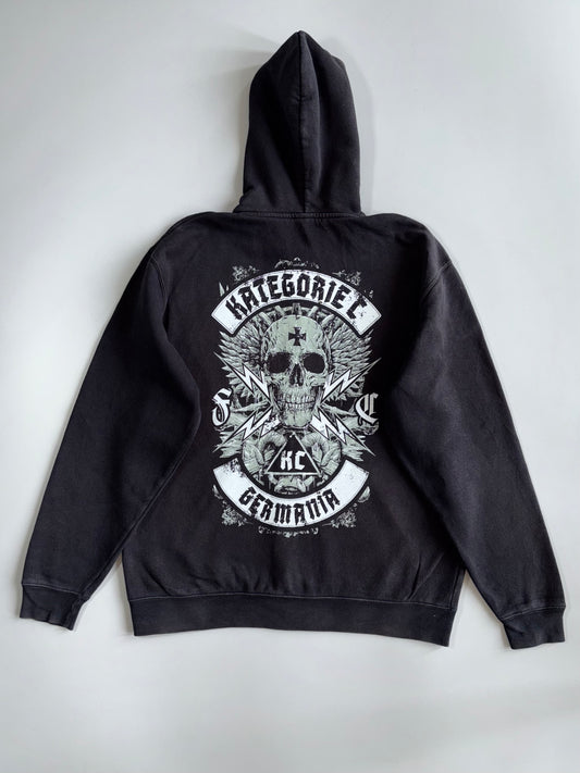 Kategorie C Germania Skull Graphic Washed Black Zip-Up Hoodie (L)