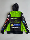 Kenny Racing Kawasaki Team Blot Hoodie Green Black Motocross Sponsor Zip-Up (M)