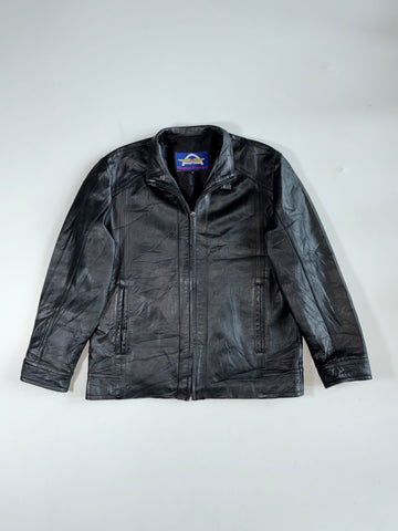 Vintage Nepuca Express Black Leather Zip-Up Jacket (M)
