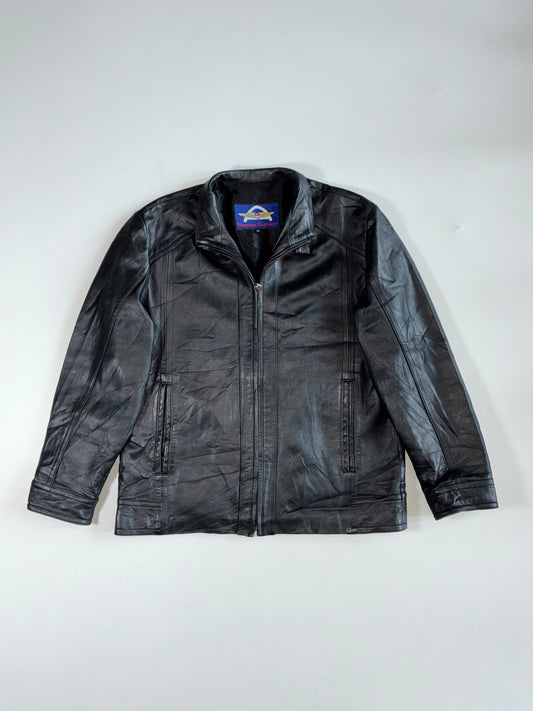 Vintage Nepuca Express Black Leather Zip-Up Jacket (M)