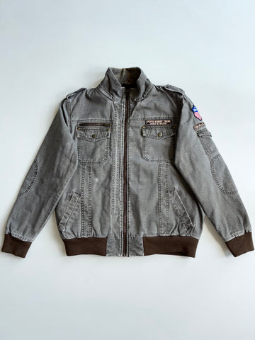 5th Street Jeans Sherpa Lined Military Bomber Jacket – Washed Grey (L)