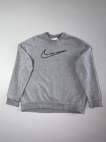 Nike Embroidered Outline Swoosh Crewneck Sweatshirt – Heather Grey (M)