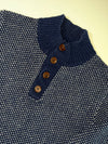 Brooks Brothers Red Fleece Navy Birdseye Knit Button Mock Neck Sweater (S)