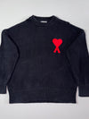 AMI Paris Black Knit Sweater – Red Heart A Logo (2XL)