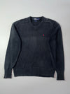 Vintage 90s Polo Ralph Lauren Faded Black Cotton Knit V-Neck Sweater (L)