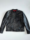 Open Space Distressed Black Leather Cafe Racer Jacket (XL)