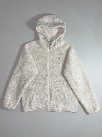 FILA Cream Sherpa Fleece Hooded Full-Zip Jacket  (S)