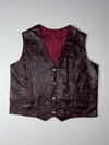 Vintage Genuine Leather Button-Up Vest – Burgundy Lining (M)