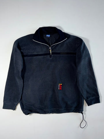 Vintage 90s Asics Sport "The Soccer Player" Quarter-Zip Fleece – Black | (XL)