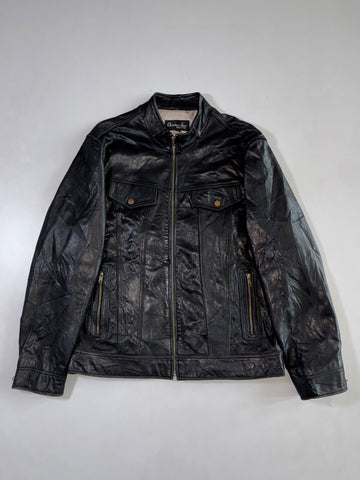 Christian Sian Vintage Black  Pure Leather Jacket  Snap-Pocket Moto Jacket (M)