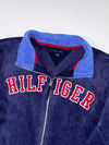 Tommy Hilfiger Fleece Jacket – Navy with Blue Collar, “Hilfiger” Spellout, (S/M)