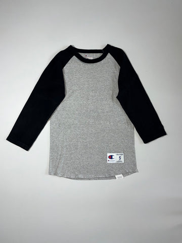 Champion Authentic Raglan 3/4 Sleeve Baseball Tee, Grey/Black (XS)