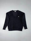 Chemise Lacoste Black V-Neck Knit Sweater with Crocodile Logo(XL)