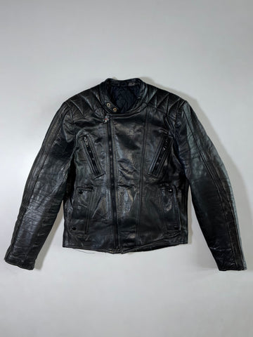 Textured Panel Leather Bomber Jacket (S)