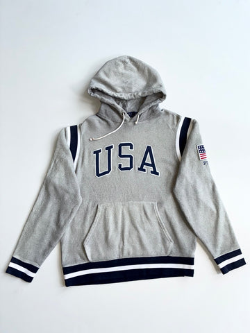 Polo Ralph Lauren USA Flag Fleece Hoodie – Heather Grey(M)
