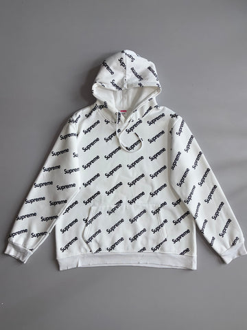 Supreme Box Logo Repeat Hoodie White Black Allover Print (M)