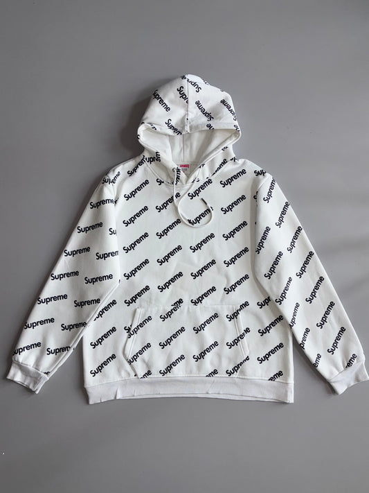 Supreme Box Logo Repeat Hoodie White Black Allover Print (M)