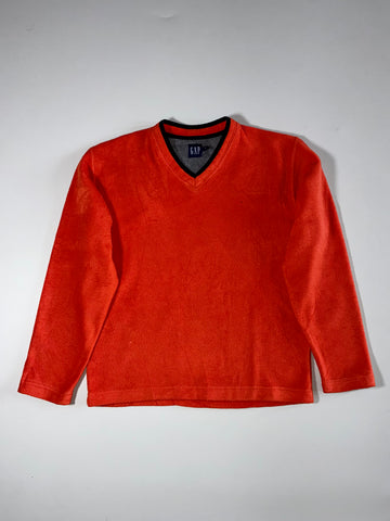 Vintage Gap Fleece V-Neck Pullover – Burnt Orange (M)