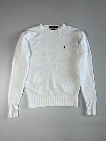Vintage Polo by Ralph Lauren Chunky Knit Cotton Crewneck Sweater – White (XL)