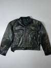 Vintage Black Leather Jacket w/ Green Lining (2XL)