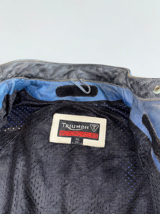 Triumph Motorcycles Retro Café Racer Stripe Moto Leather Jacket (Paded)(M)