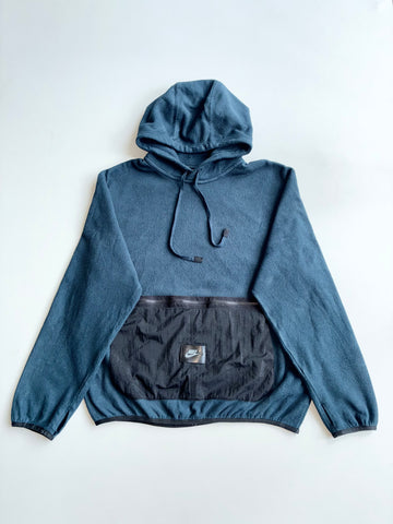 Nike Therma-FIT Fleece Hoodie with Nylon Kangaroo Pocket – Navy x Black (XL)