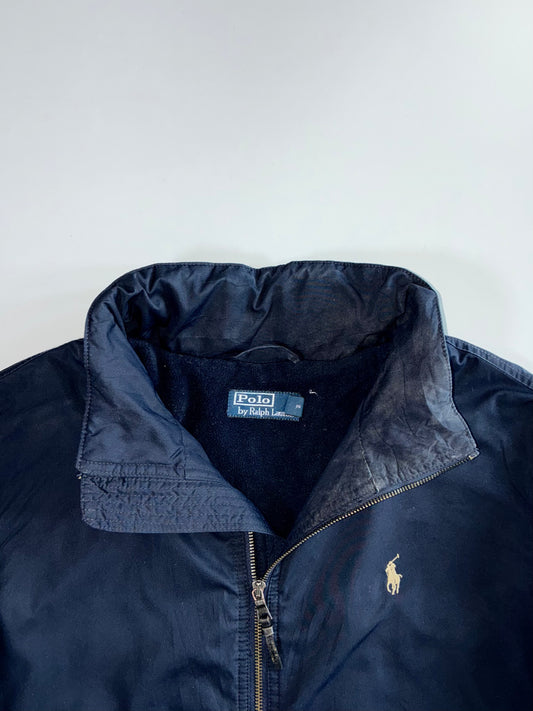Polo Ralph Lauren Fleece-Lined Hidden Hood Gold Pony Full-Zip Navy Windbreaker Jacket (XL)