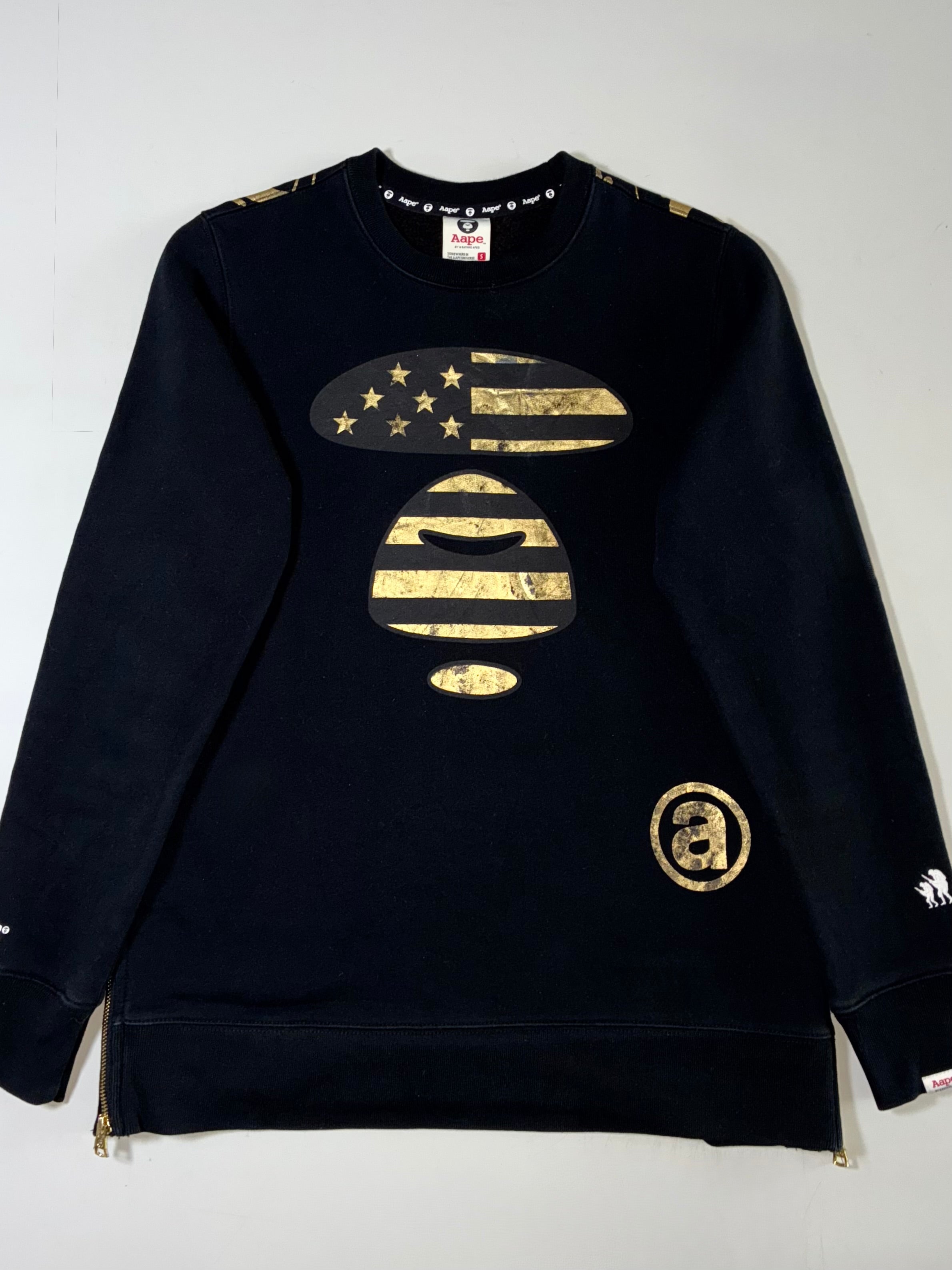 Aape by A Bathing Ape Gold Foil Flag Sweatshirt with Side Zips