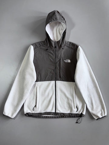 The North Face Denali Fleece Jacket White Grey Polartec Recycled Hooded (M)