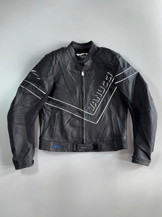 Vanucci Two-Piece 3M Scotchlite  (PADDED) reflective piping, TFL Cool ventilation system Leather Motorcycle Racing Suit / Pant (W:37) /Jacket (L)
